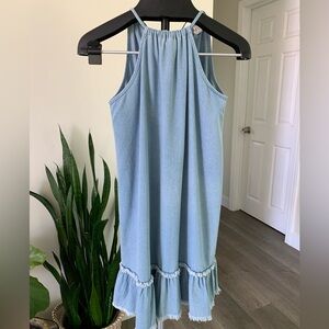 Chambray Halter Dress With Pleated Hem